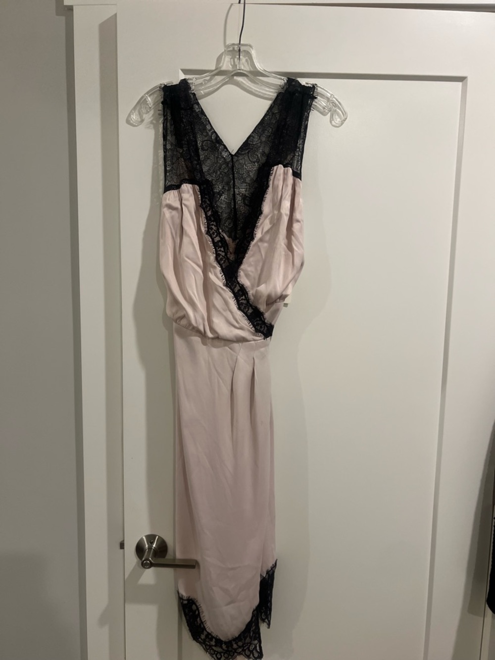 Anthropologie Wrap Dress Blush Pink Dress with Black Lace Trim